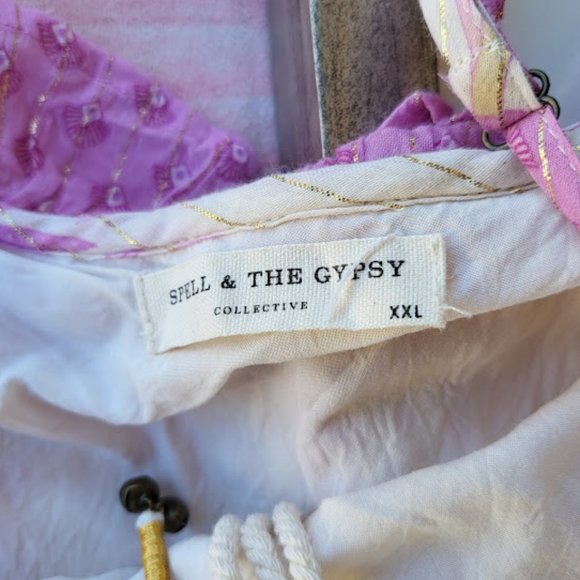 Spell Pink/White Coco Lei Lilac Floral Metallic Strappy Boho Midi Dress/Gown XXL - Picture 11 of 12